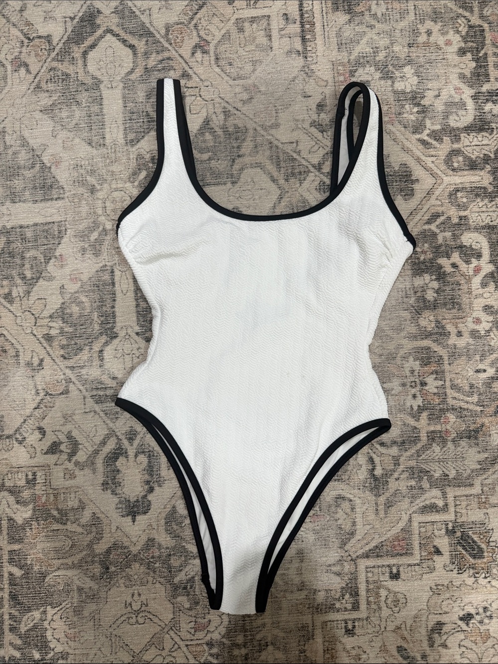 White One-Piece Swimsuit with Black Trim